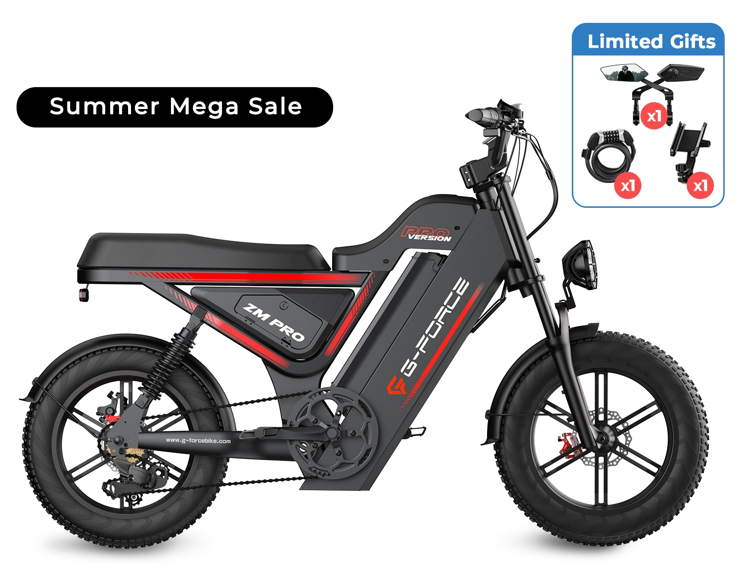 G-fORCE ZM PRO 52V 60AH 1000W Fat Tire Ebike – 200 Mile Range & 34MPH Speed – G-FORCE BIKE