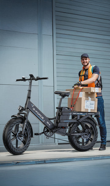 Front view of the G-force RS ST step-thru white electric bike, with a 750W motor and fat tires, ideal for commuting and travel. 