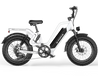 Front view of the G-force RS ST step-thru white electric bike, showcasing an ergonomic design that enhances comfort and riding ease, featuring a 750W motor and fat tires, perfect for commuting and travel.
