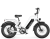Front view of the G-force RS ST step-thru white electric bike, with a 750W motor and fat tires, ideal for commuting and travel. 