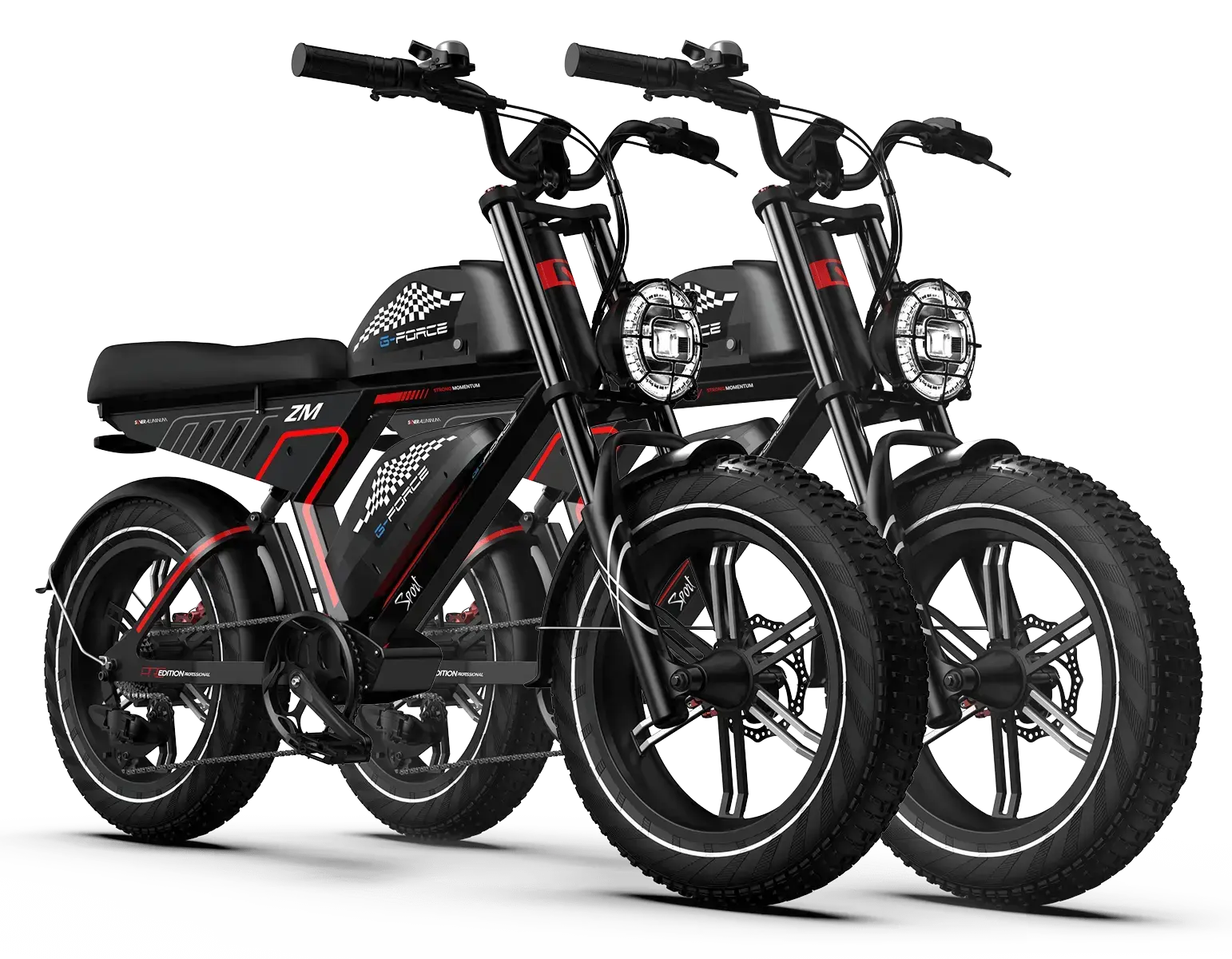 Two powerful 740W full suspension electric bikes – ideal for couples or friends exploring off-road trails